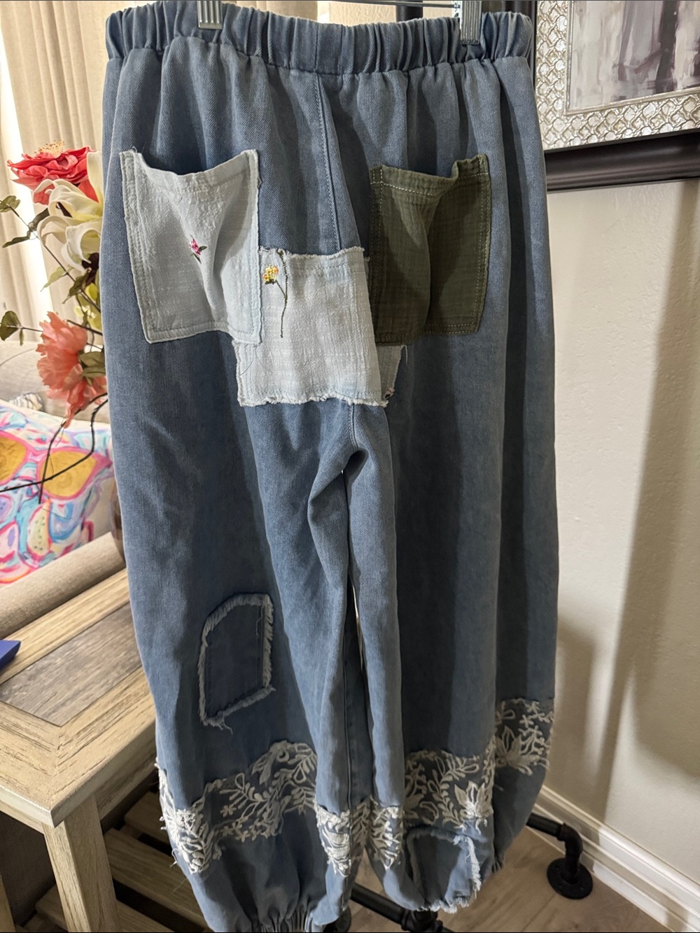 Pol patchwork lace drawstring denim barrel jeans - Picture 6 of 7